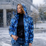 Montfay īsā ziemas softshell jaka – zils kamuflāžas raksts