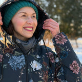 Ziemas Softshell mētelis - tumši zils ar krizantēmām
