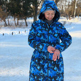 Ziemas Softshell mētelis ar košo zilo kamuflāžas rakstu