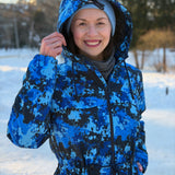 Ziemas Softshell mētelis ar košo zilo kamuflāžas rakstu